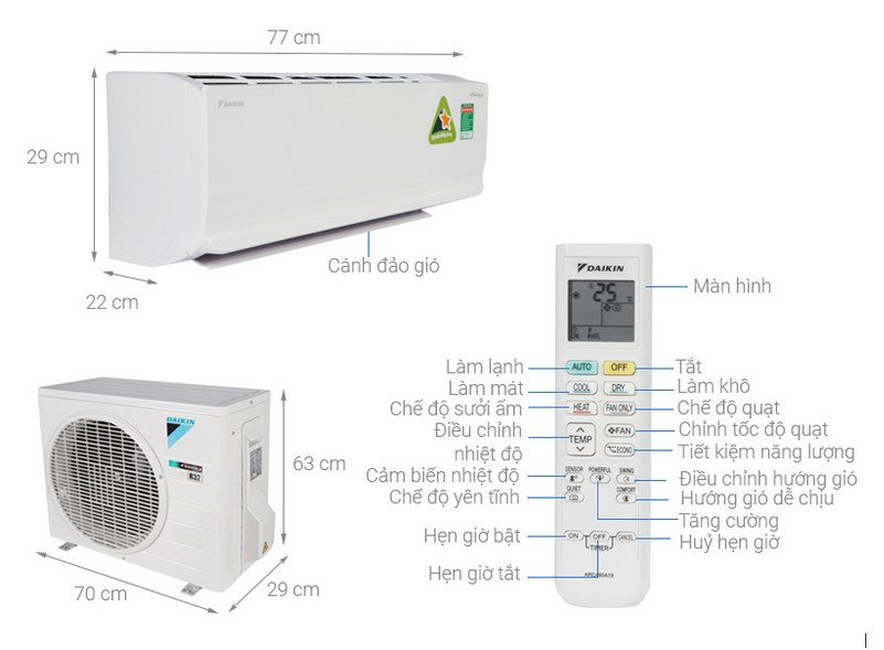 Thông số kỹ thuật Máy lạnh 2 chiều Daikin Inverter 1.0 HP FTHF25RVMV